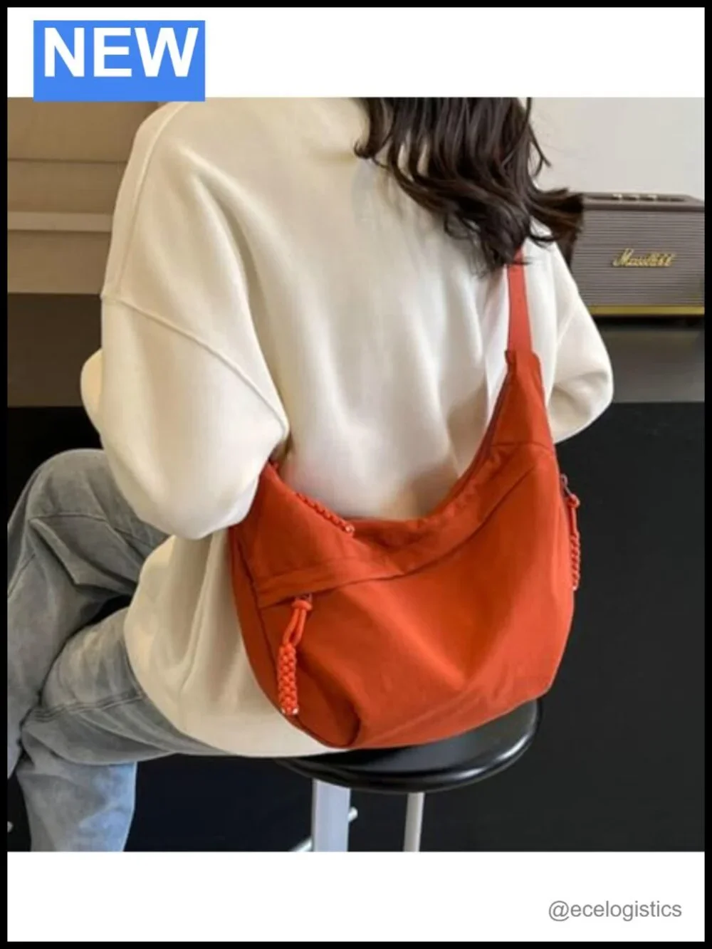 Vintage Crescent Hobo Bag Waterproof Nylon Crossbody Shoulder Bag Slouchy